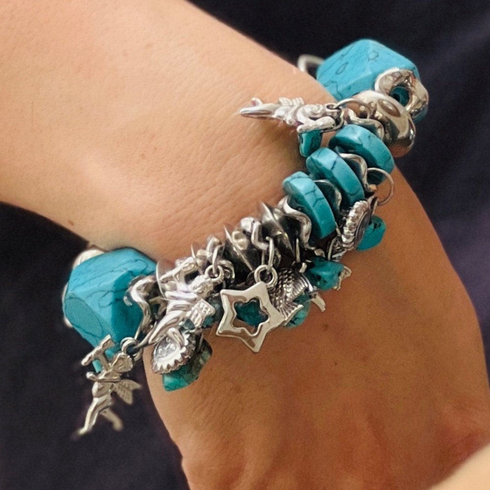Turquoise and Silver Charm Bracelet